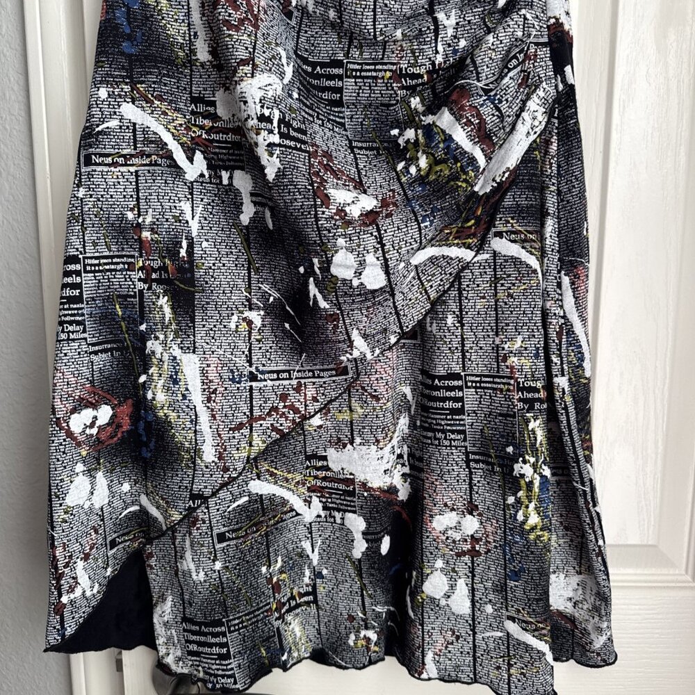 Joseph Ribkoff Newspaper Splash Black White Short Sleeve Faux Wrap Dress Size 8 - Picture 2 of 7